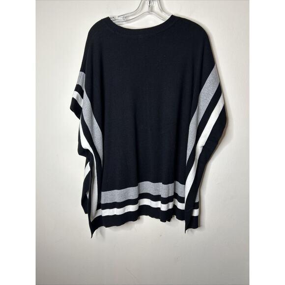 Talbots Women’s Poncho Sweater Size XS/S Black Striped Short Sleeve Knit Cozy - Picture 5 of 5